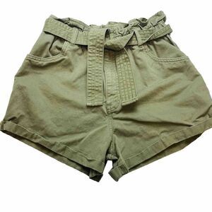 Abercrombie & Fitch Shorts Womens M Green Cotton Belted High Waist Paper Bag